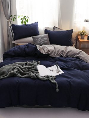 Solid Color 4PCS/set Bedding Set Quilt Cover Flat Bed Sheet Pillowcase Blanket Duvet Comforter Cover Single Queen King