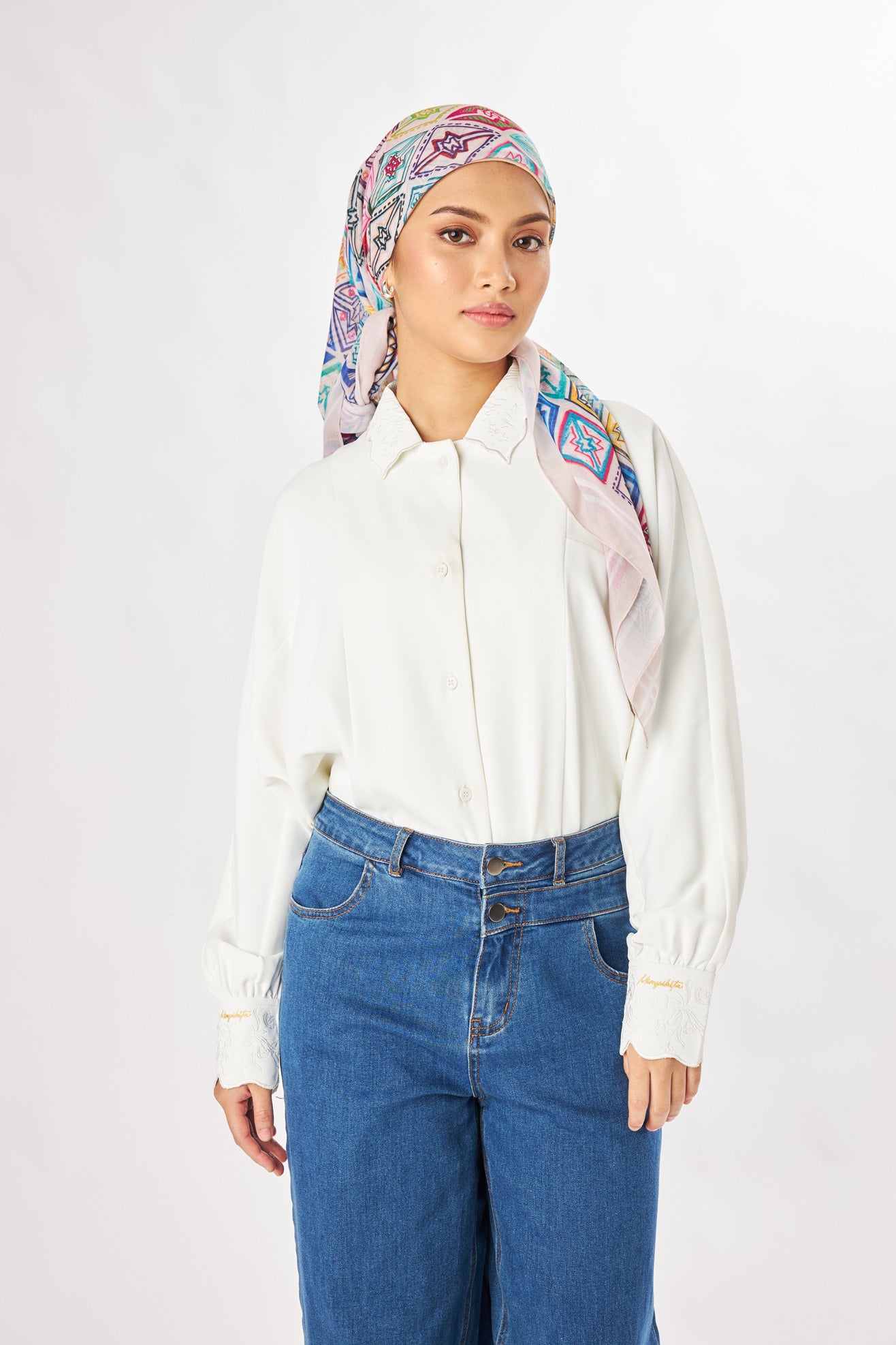 marny square scarf colourful white