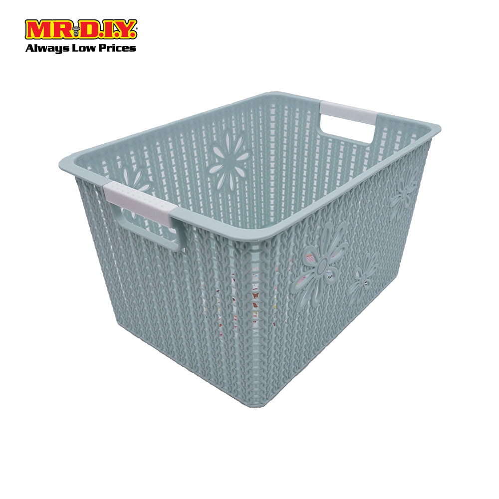 fei long rectangular double handle plastic rattan flowers storage basket