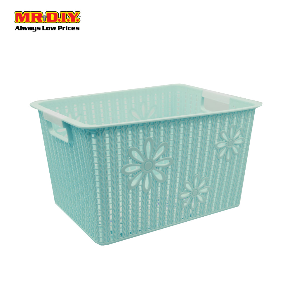 fei long rectangular double handle plastic rattan flowers storage basket