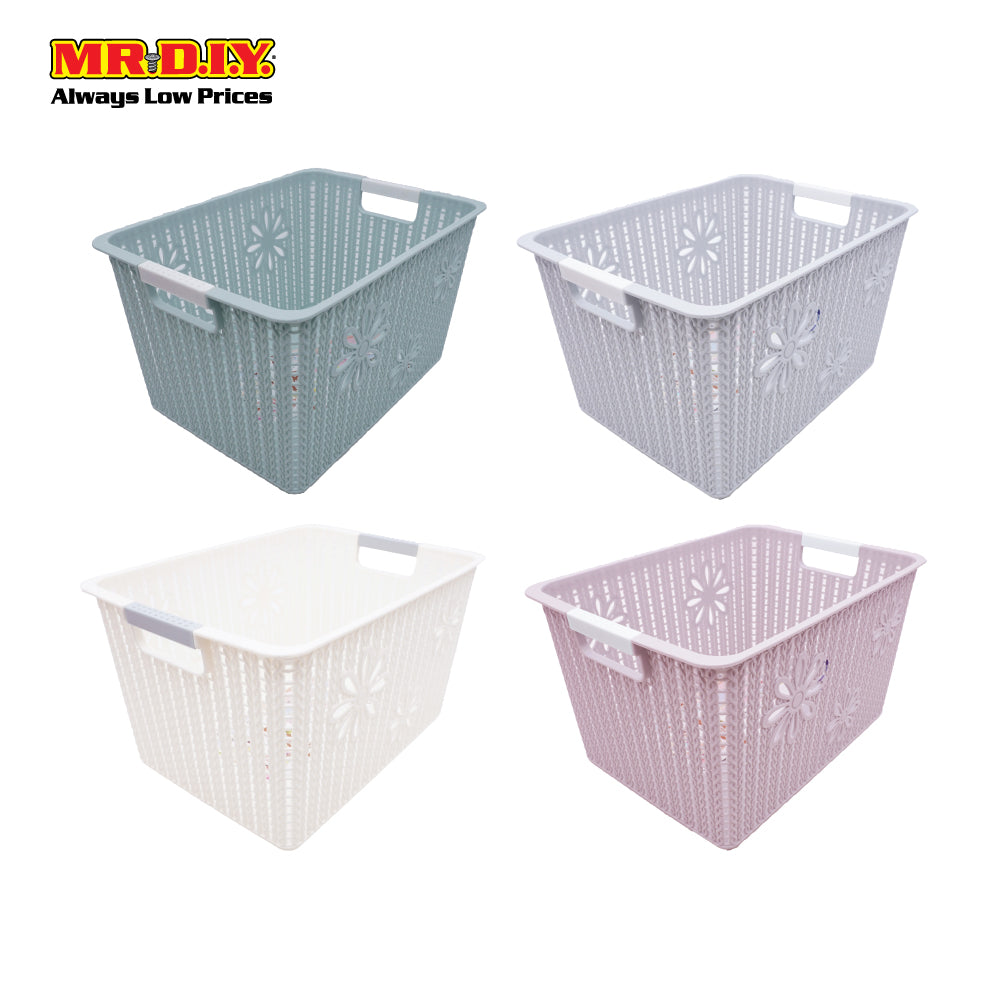 fei long rectangular double handle plastic rattan flowers storage basket