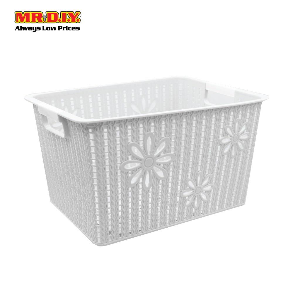 fei long rectangular double handle plastic rattan flowers storage basket