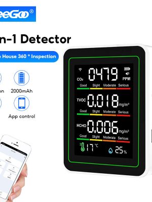 MeeGoo Air Quality Monitor Portable Indoor 5-in-1 CO2 Formaldehyde TVOC Detector Smart APP-enabled Remote Tracking Indoor Air Quality Detector