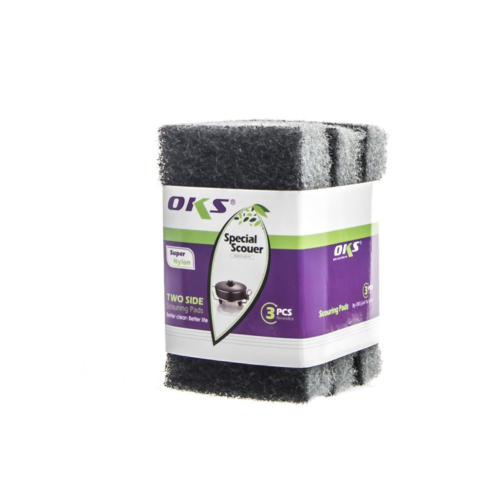 oks dual sided sponge cleaning multi purpose scouring pad (3pcs)