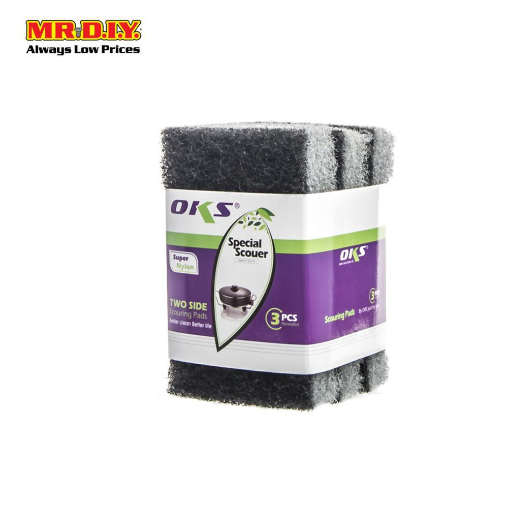 oks dual sided sponge cleaning multi purpose scouring pad (3pcs)