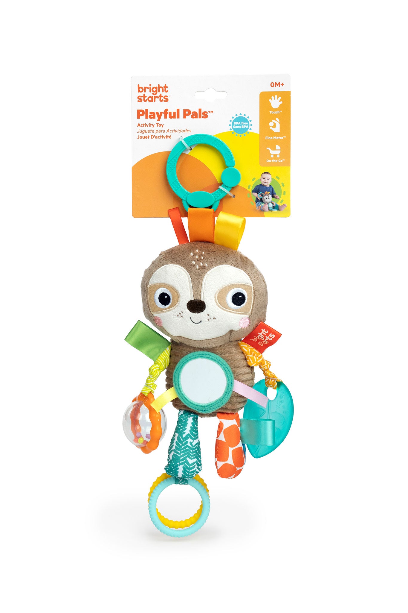bright starts playful pals take along activity toy, sloth