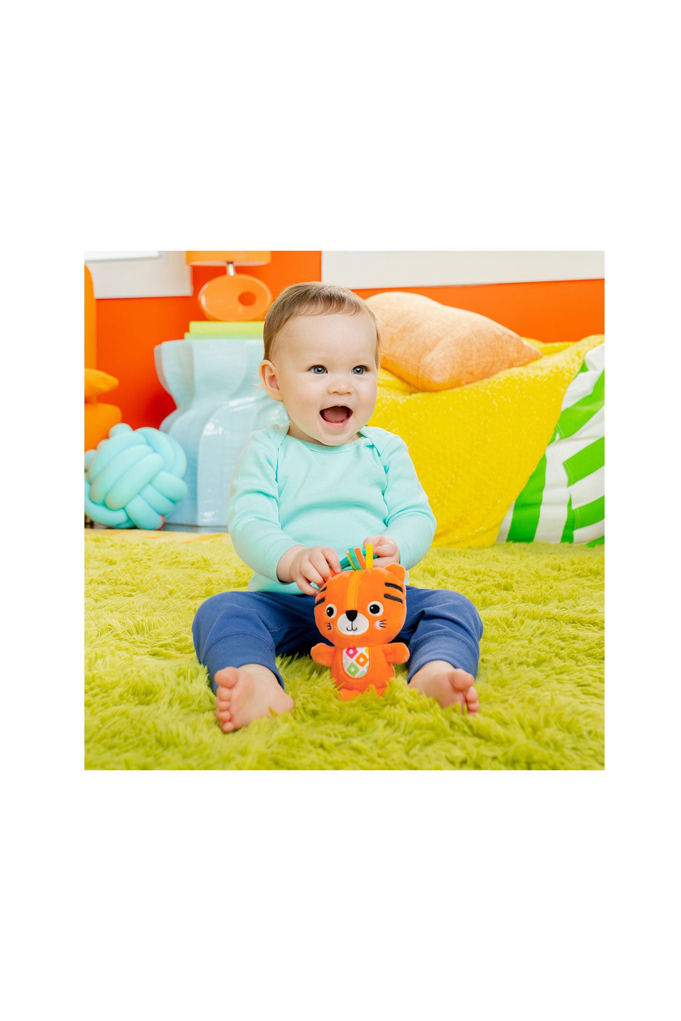 bright starts jingle joy reach & rattle toy tiger