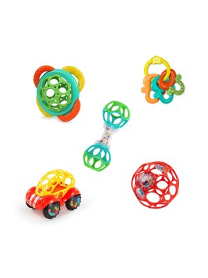 bright starts soothers & shakers 5 piece gift set, on the go baby toys