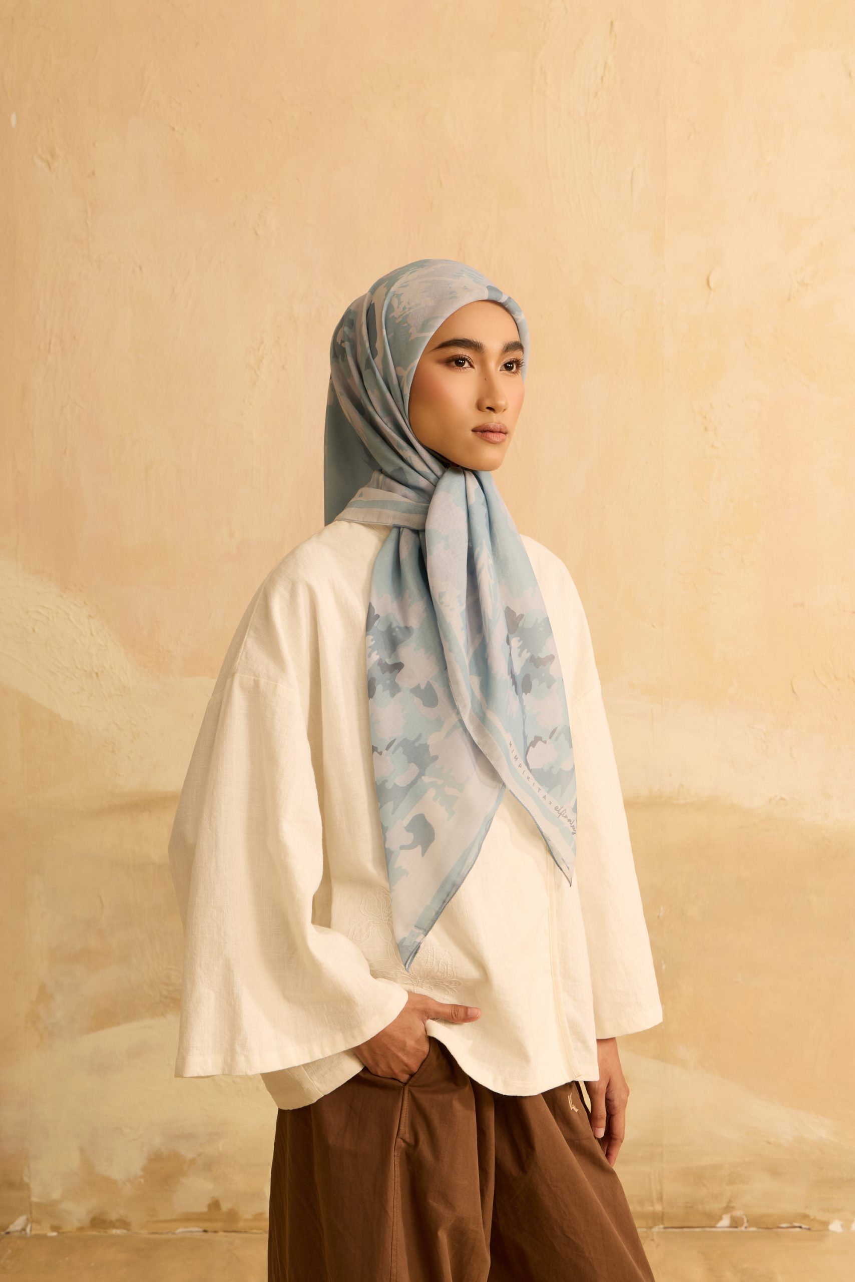 Frida Soft Blue Square Voile Scarf - Image 2