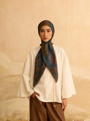 Frida Teal Square Voile Scarf