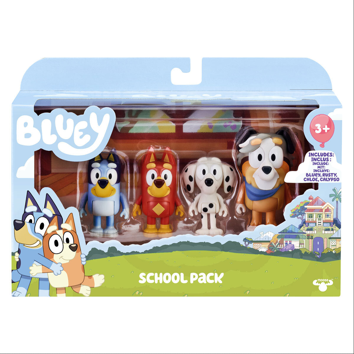 bluey & family figure 4 packs bluey, chloe, calypso & rusty