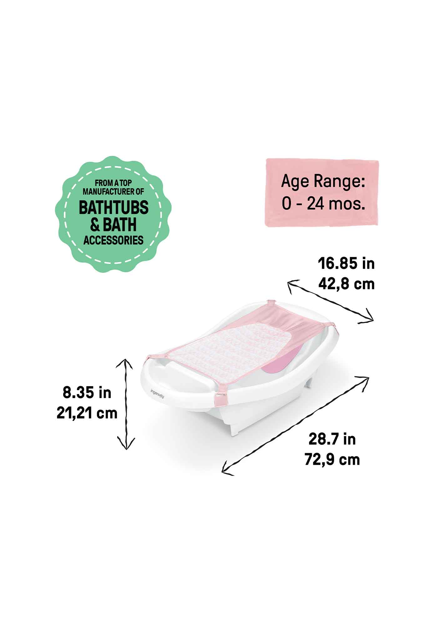 ingenuity comfy clean deluxe newborn to toddler bather pink