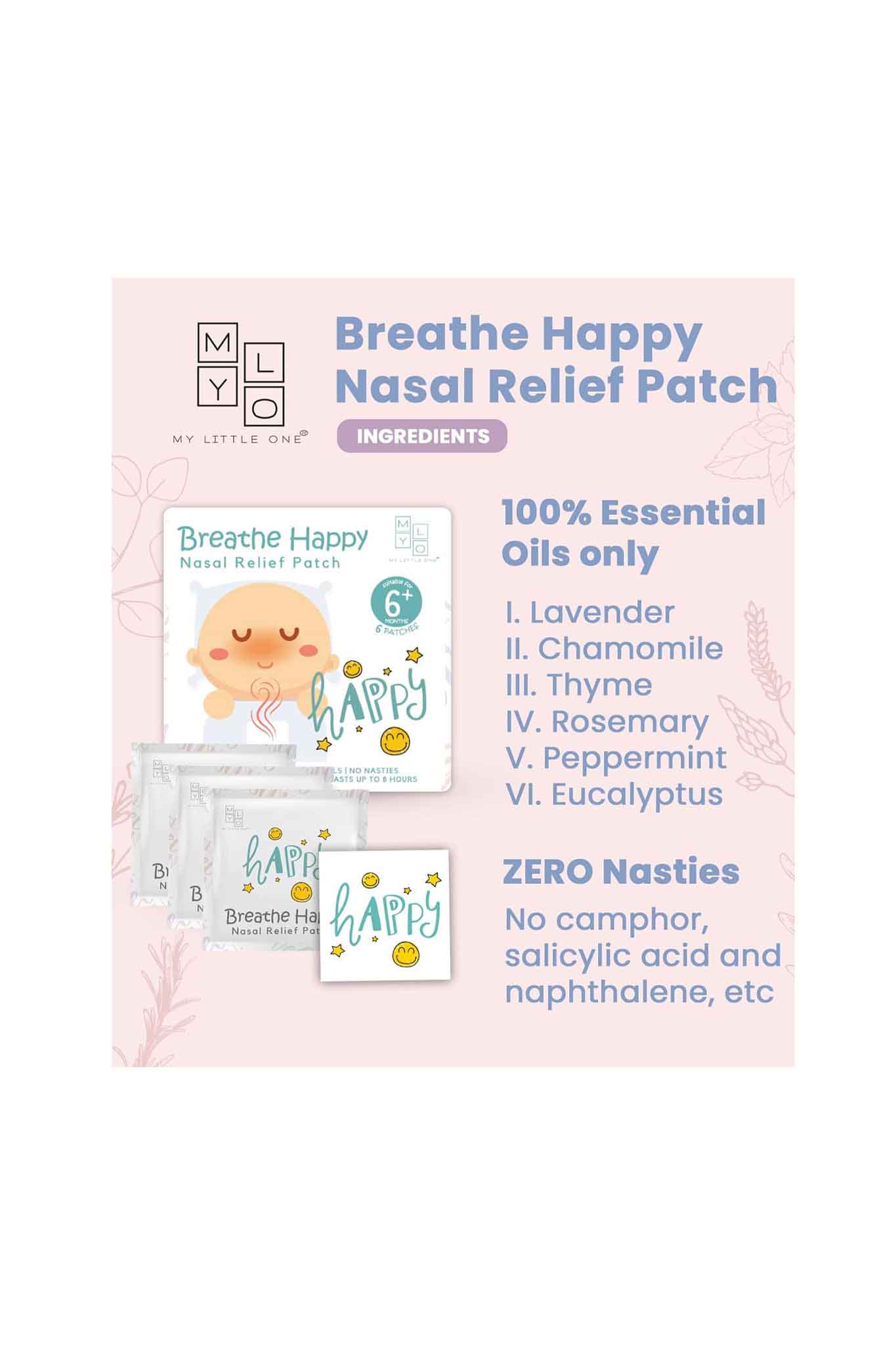 mylo breathe happy nasal relief patch 6s
