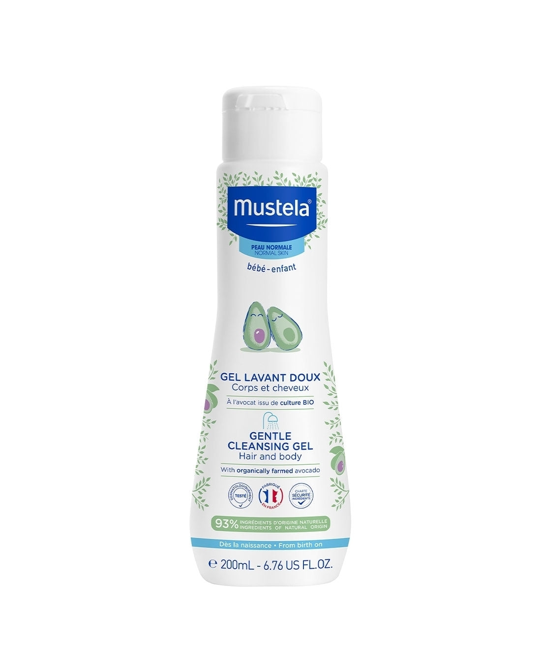mustela gentle cleansing gel with organically farmed avocado