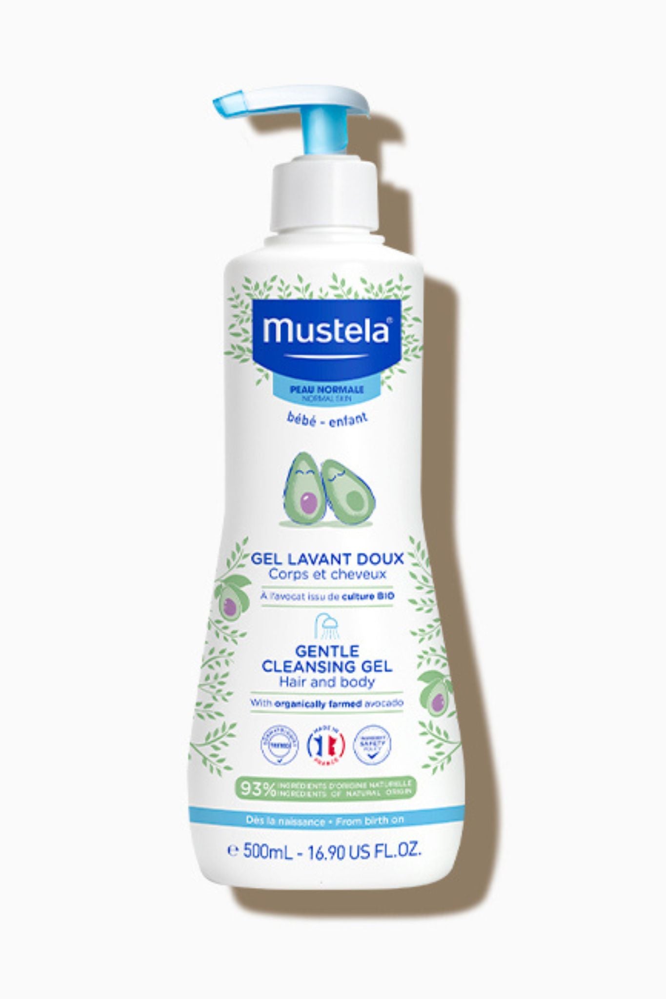 mustela gentle cleansing gel with organically farmed avocado