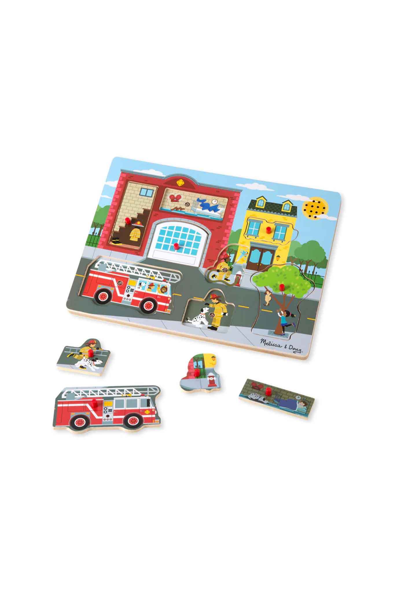 melissa & doug see & hear sound puzzle around the fire station