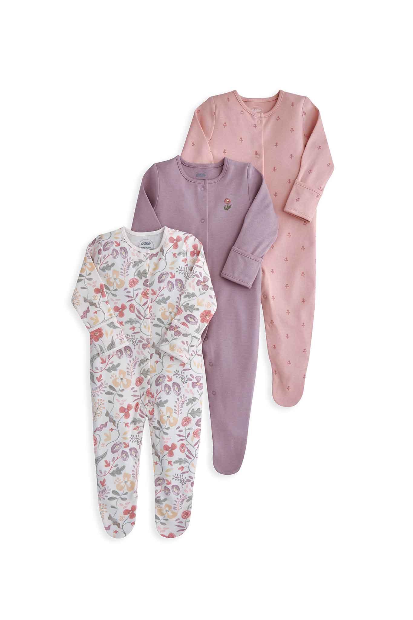 mamas & papas floral sleepsuits 3 pack