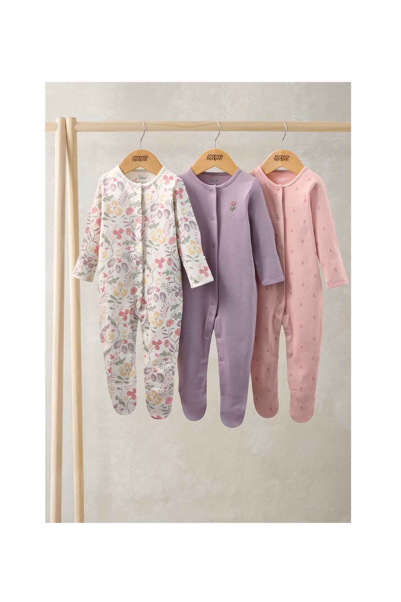 mamas & papas floral sleepsuits 3 pack