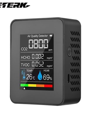 Meterk Portable Air Quality Monitor Indoor CO2 Detector 5 in 1 Formaldehyde HCHO TVOC Tester LCD Tem-perature Humidity Tester Rechargeable CO2 Alarm Meter for Room Office Greenhouse Warehouse