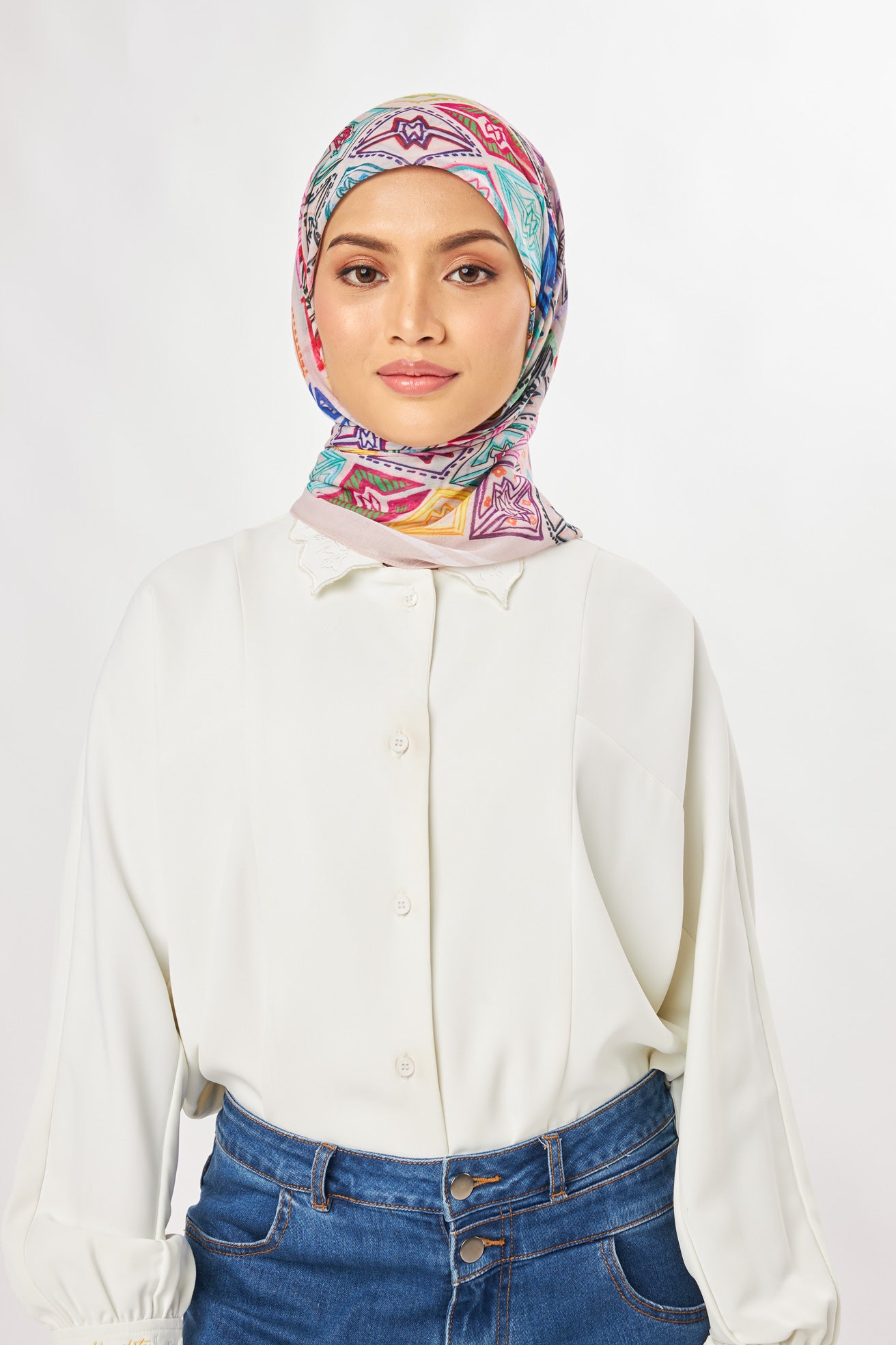 marny square scarf colourful white