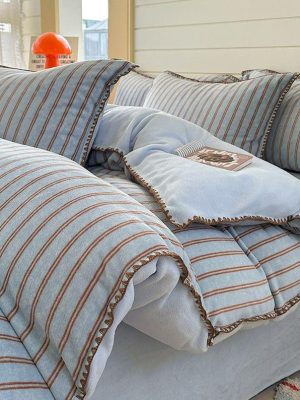 Striped Blue Duvet Cover and Pillow Sham Bedding Set