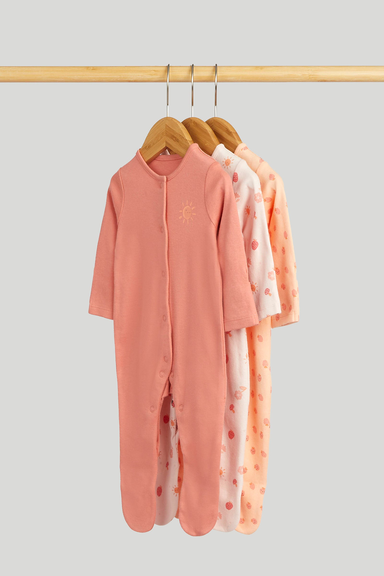 mothercare 3 pack strawberry sleepsuits