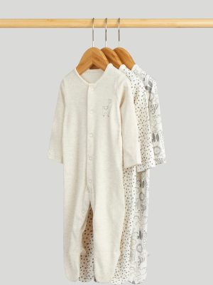 mothercare 3 pack safari sleepsuits