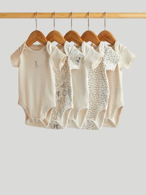 mothercare 5 pack safari short sleeved bodysuits