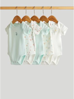 mothercare 5 pack breakfast friends short sleeved bodysuits