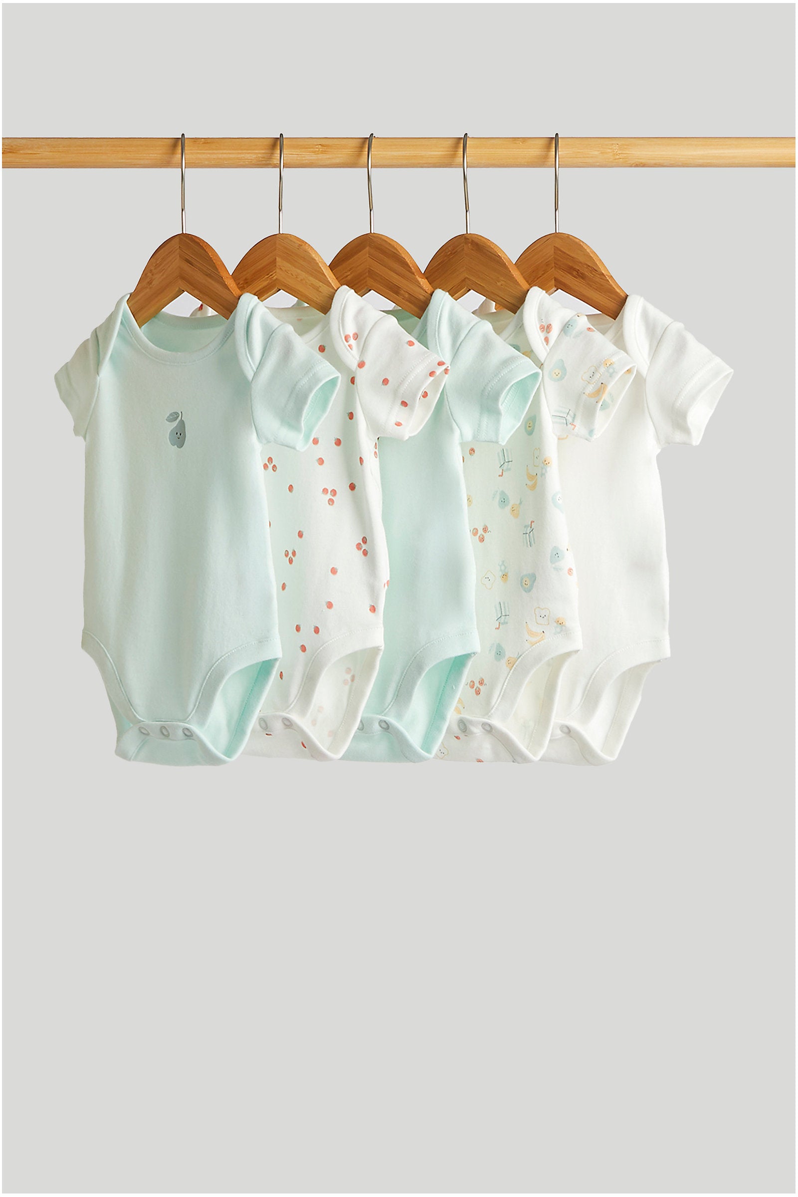 mothercare 5 pack breakfast friends short sleeved bodysuits