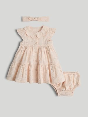 mothercare apricot broderie dress, knickers and headband outfit