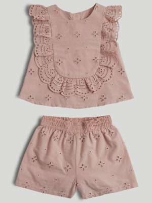 mothercare pink broderie top and shorts outfit