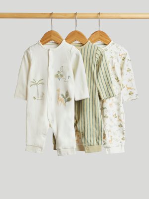 mothercare 3 pack safari footless sleepsuits