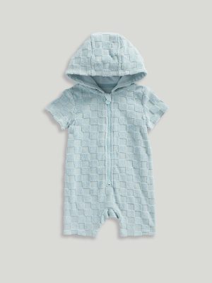 mothercare blue hooded towelling romper