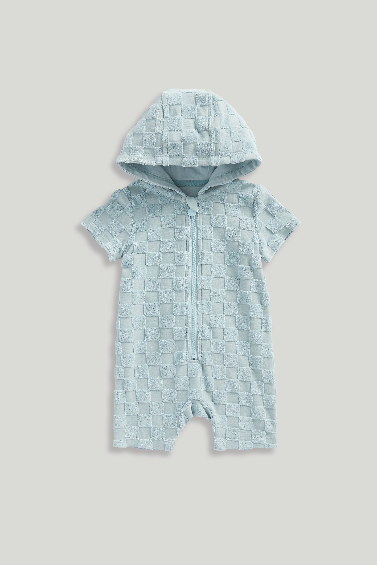 mothercare blue hooded towelling romper