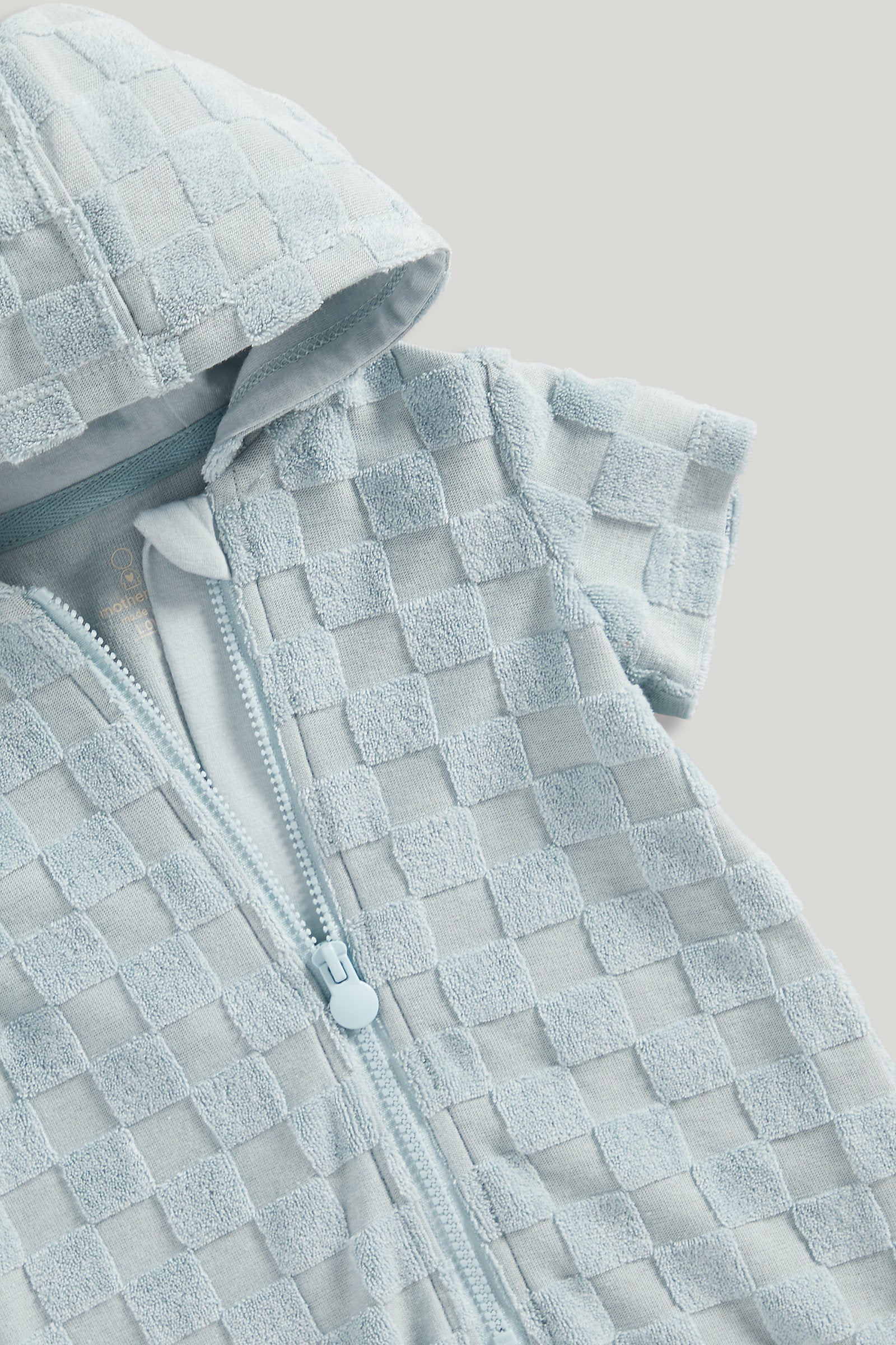 mothercare blue hooded towelling romper