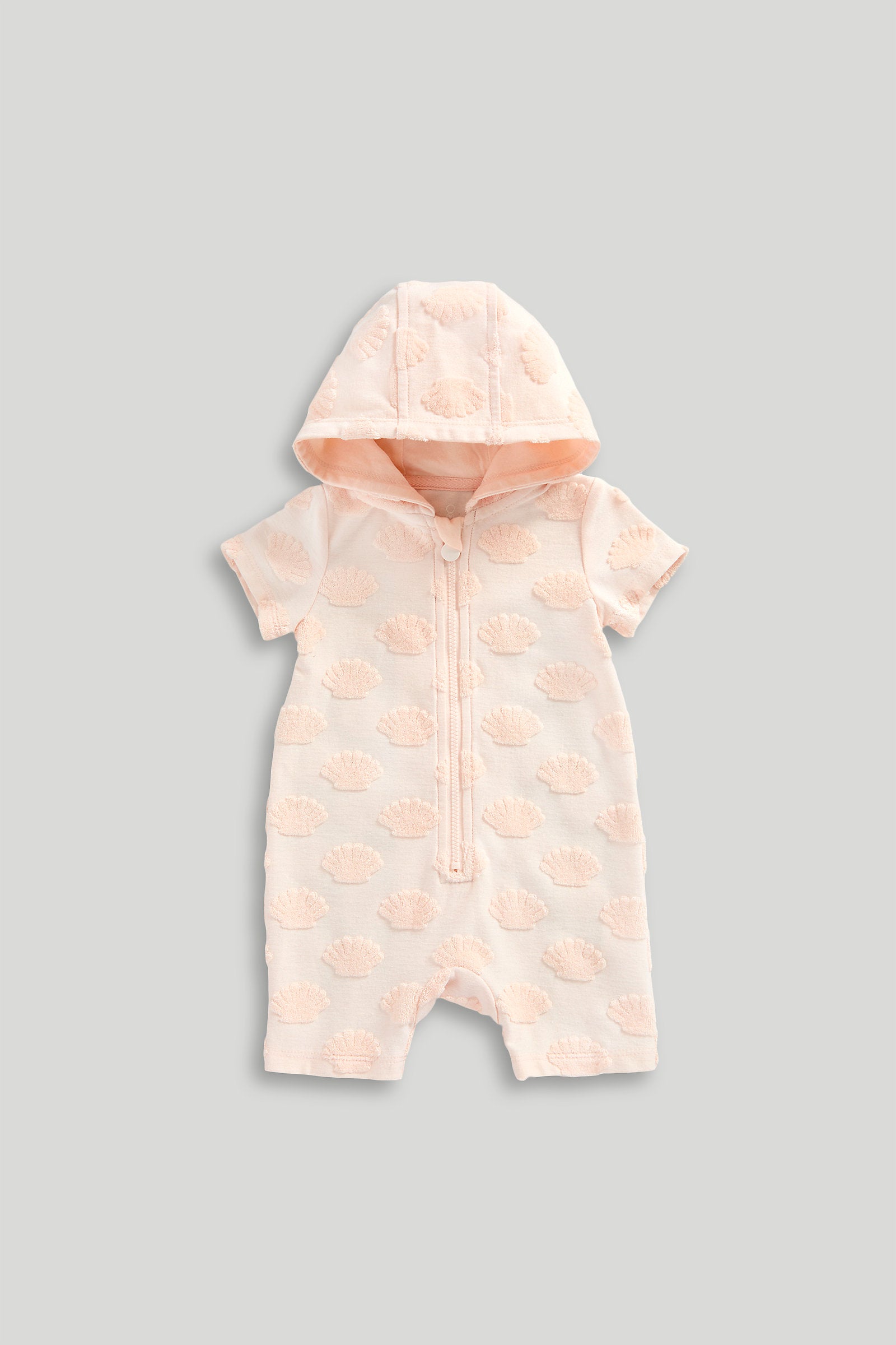 mothercare pink hooded towelling romper